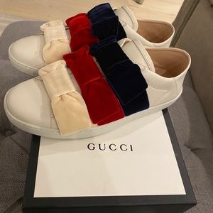 Gucci Leather Upper and Ru Bow Sneakers